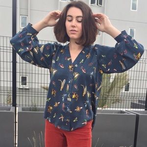 Satin insect pattern blouse